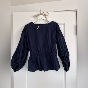 Banana Republic Navy Long Puff Sleeve Peplum Top Size M